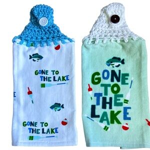 HAND CRAFTED Crocheted Top Hanging Kitchen or Bathroom Hand Towels Lake Theme